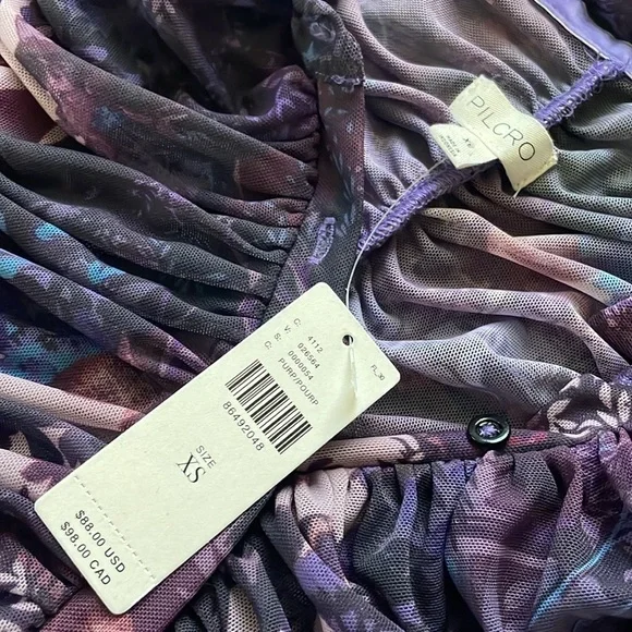 🌂💘NWT Anthropologie Pilcro collared mesh button up shirt blouse purple pink xs - Picture 5 of 9